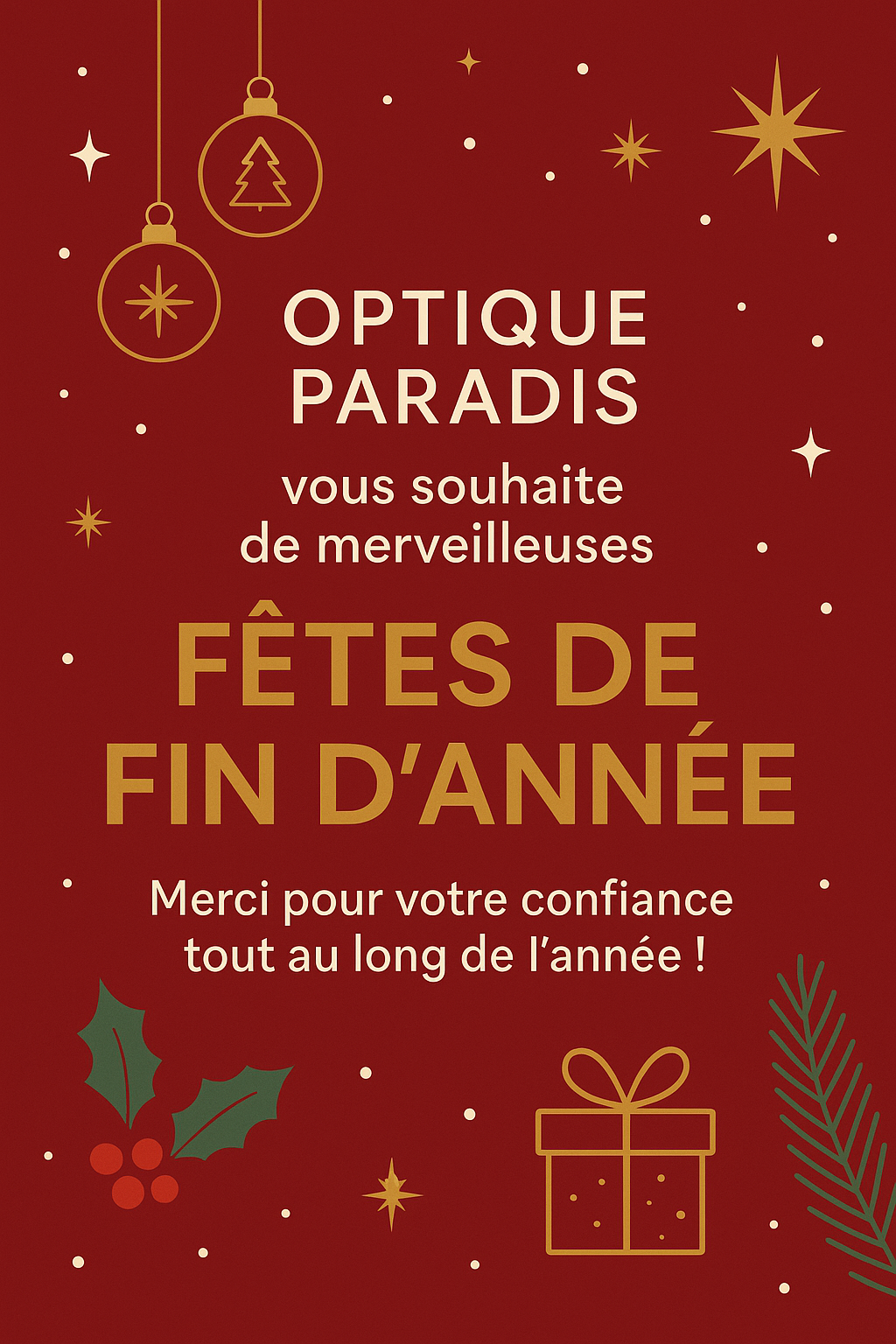 Image de l'actualité Optique Paradis vous souhaite de merveilleuses fêtes de fin d'année