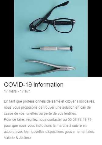 Actualité optique opticien : COVID 19 INFORMATION