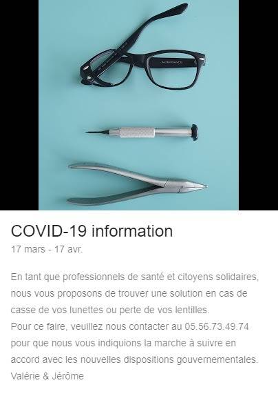 Bulletin optique opticien : COVID 19 INFORMATION