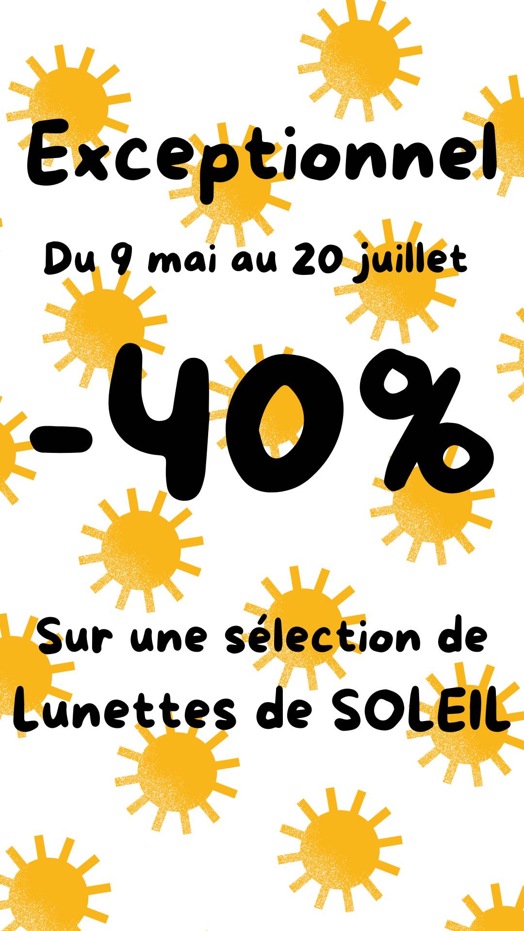 Actualité optique opticien : -40% sur une selection de lunettes de Soleil